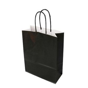 Picture 1 of Draagtas papier 22cm x 10cm x 31cm zwart onbedrukt gebleekt kraft 90gr / m2