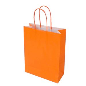 Picture 1 of Draagtas papier 22cm x 10cm x 31cm oranje onbedrukt gebleekt kraft 90gr / m2