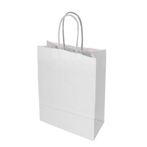 Picture 1 of Draagtas papier 22cm x 10cm x 31cm wit onbedrukt gebleekt kraft 90gr / m2