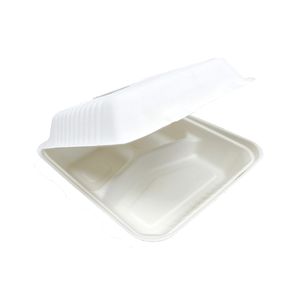 Picture 2 of Menubox 22.8cm x 22.8cm x 7.6cm 3vaks wit bagasse/suikerriet