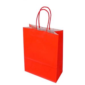 Picture 1 of Draagtas papier 22cm x 10cm x 31cm rood onbedrukt gebleekt kraft 90gr / m2
