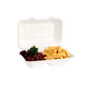 Picture 1 of Menubox 24.5cm x 16.25cm x 6.5cm 2vaks beige bagasse/suikerriet