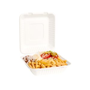 Picture 1 of Menubox 22.8cm x 22.8cm x 7.6cm 3vaks wit bagasse/suikerriet